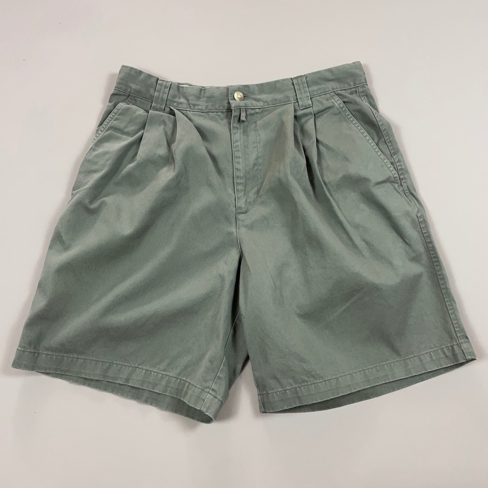 Columbia Mens 32 Pleated Chino Shorts Sage Green Cotton Outdoor Casual